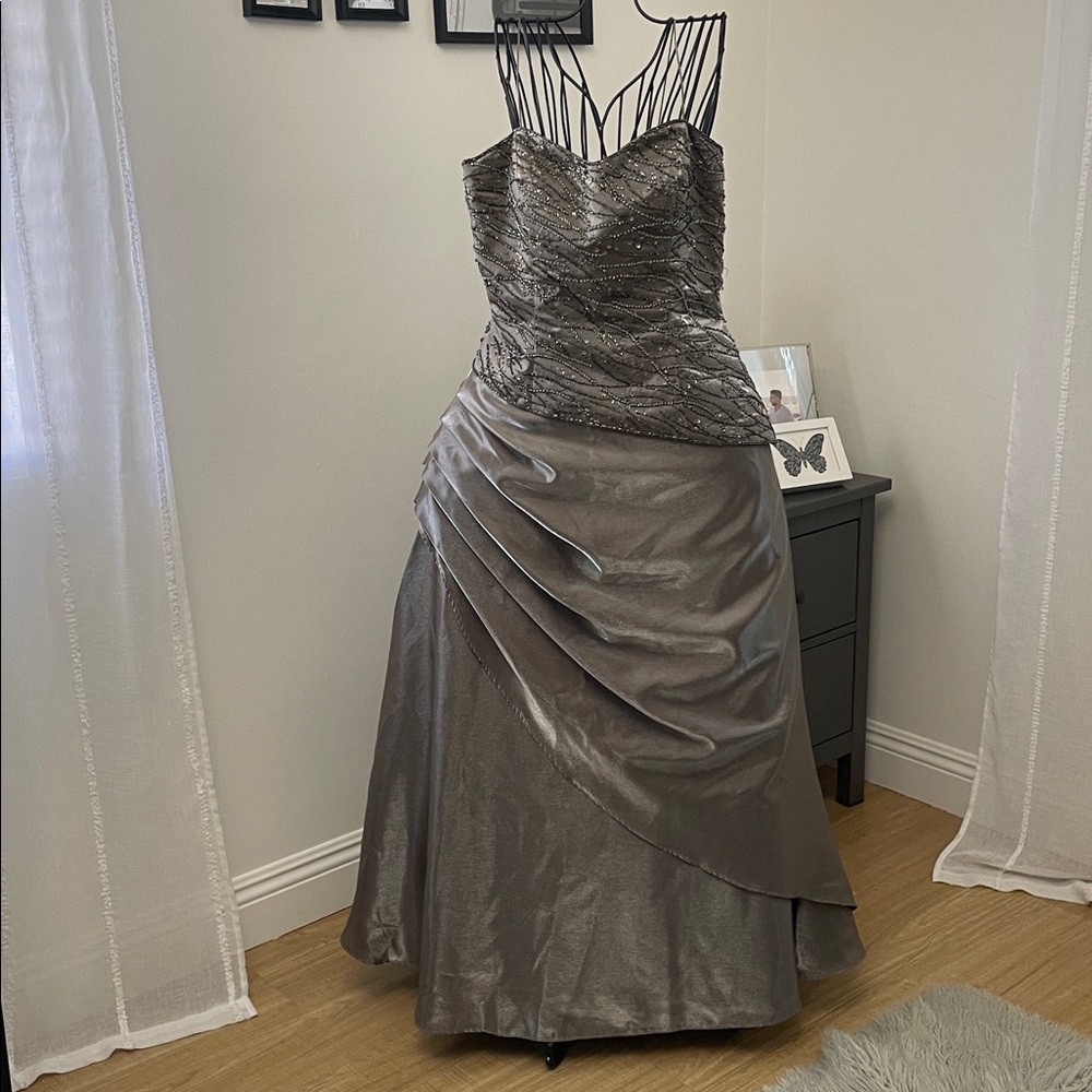 Elegant Gunmetal Gray Beaded Prom Dress